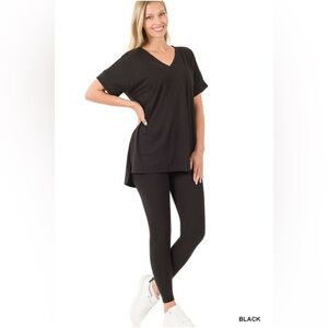 NWT ZENANA BRUSHED DTY MICROFIBER SHORT SLV V Neck LOUNGEWEAR SET